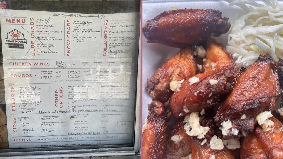 Takeout seafood counter with hot trays.