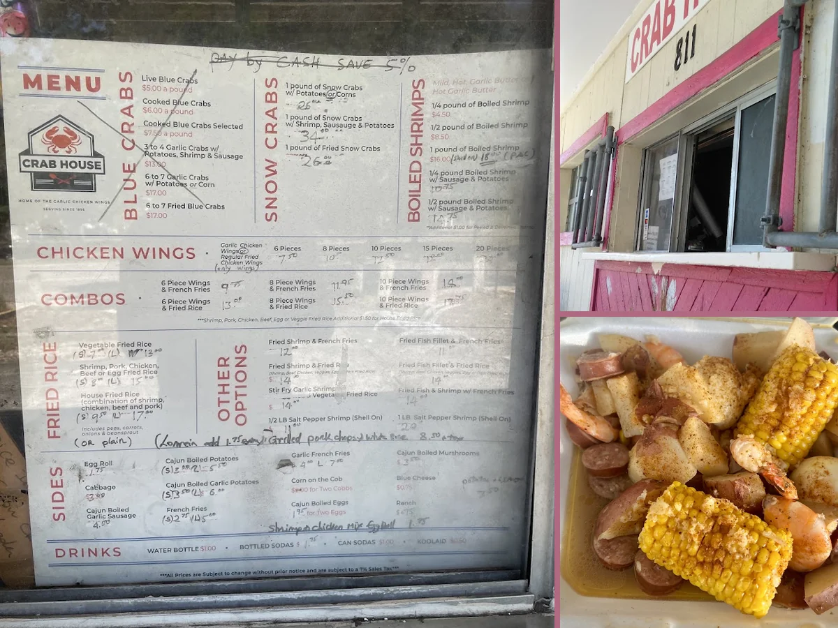 Takeout seafood counter with hot trays.